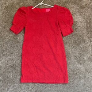 Lilly Pulitzer Red Textured Puff-Sleeve Shift Dress